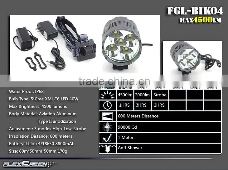 rechargeable 8800mah 18650 5 Cree T6 LED bike light