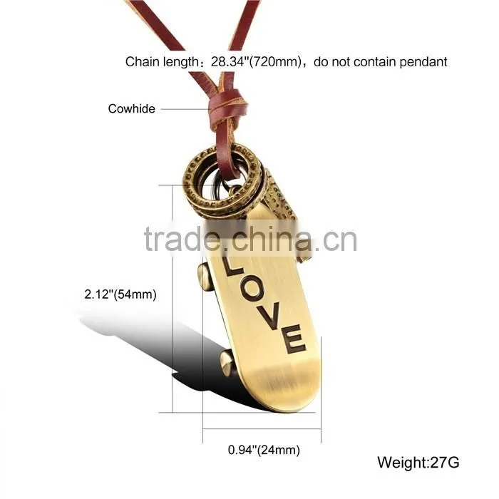 men style fashion engraving love genuine leather alloy pendant