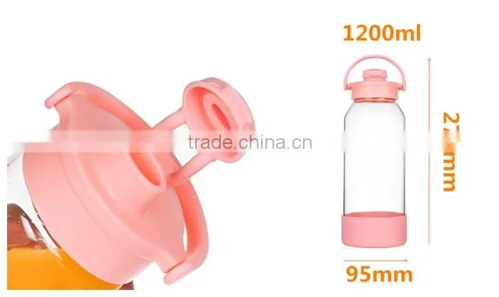 42oz Glass water bottle with silicone sleeve with handle High Quality Factory Suppling Glass Water Bottle