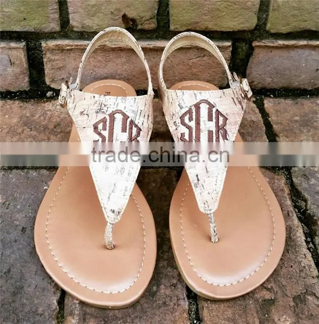 New Womens T-Strap Flat Flip Flop Monogrammed Sandals
