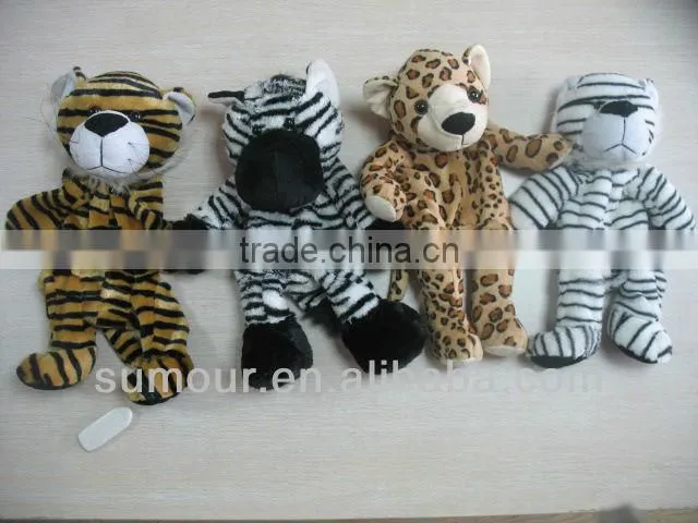 A series of unstuffed plush animal