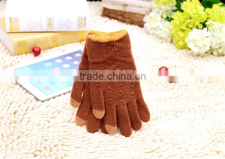 Crossbanding Woolen Yarn Touch Screen Gloves With Conductive Fiber Fingertips For Christmas 2015