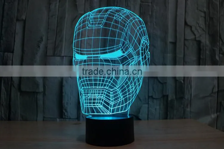 IRON MAN shape skull 3d illusion lamps acrylic Indoor USB + battery operated decorative led night light