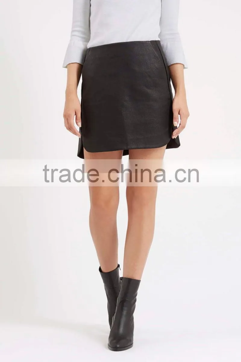 Cut Curved Hem Pelmet PU Skirt