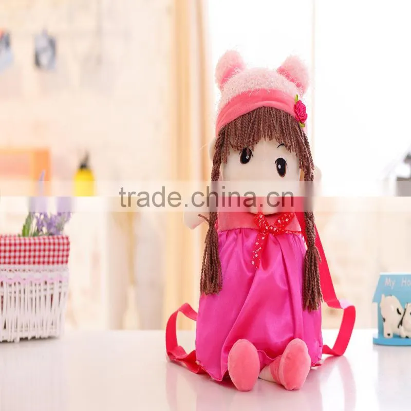 55*25cm beautiful customized pink stuffed plush Feir girl doll backpack with matched hat&skirt