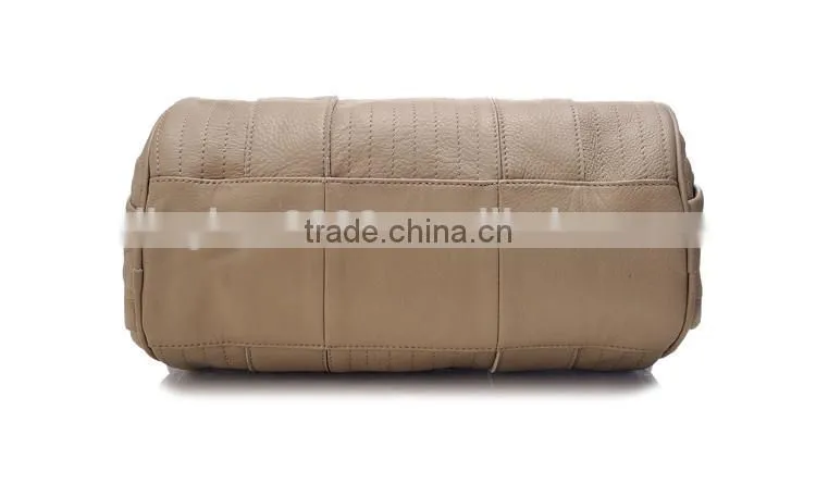 New Design Women's Leather Travel Bag,cylindrical brown duffle bag