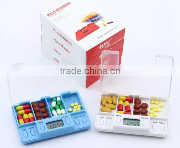 Three Buttons Four Large Compartments Pill Box Timer Countdown Timer with Alarm Function