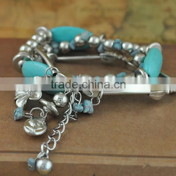 boho style silver turquoise bracelet chunky alloy bracelet