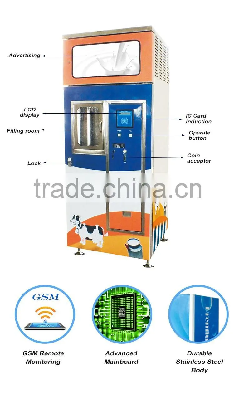 Auto fresh Milk Vending Machines with chilled milk outlet