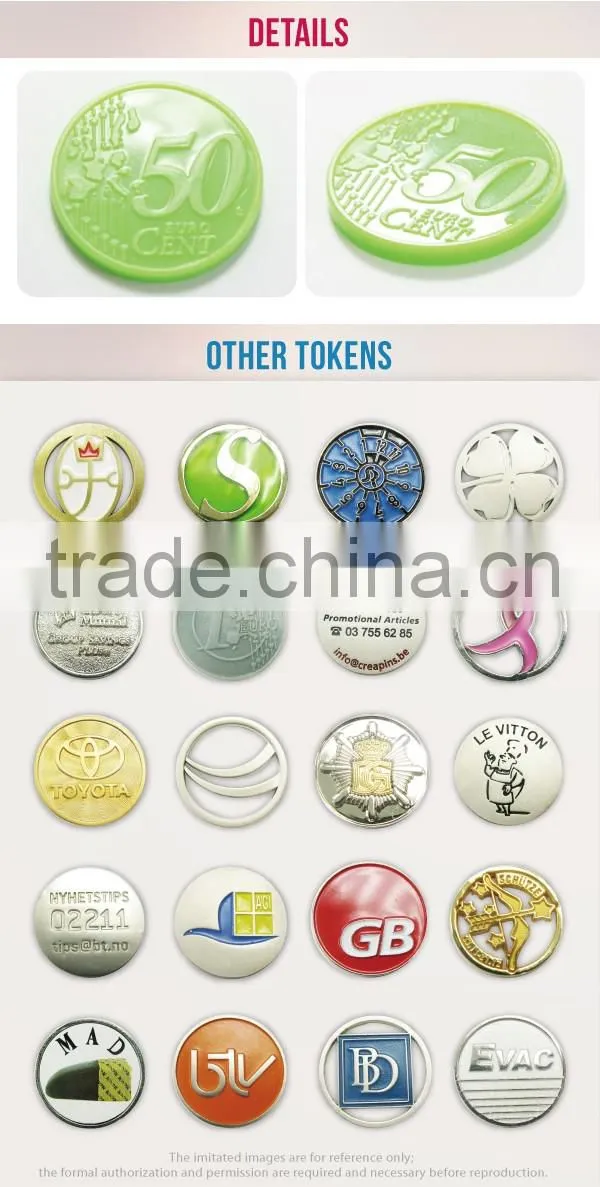 Best selling cheap custom blank euro supermarket trolley coin plastic