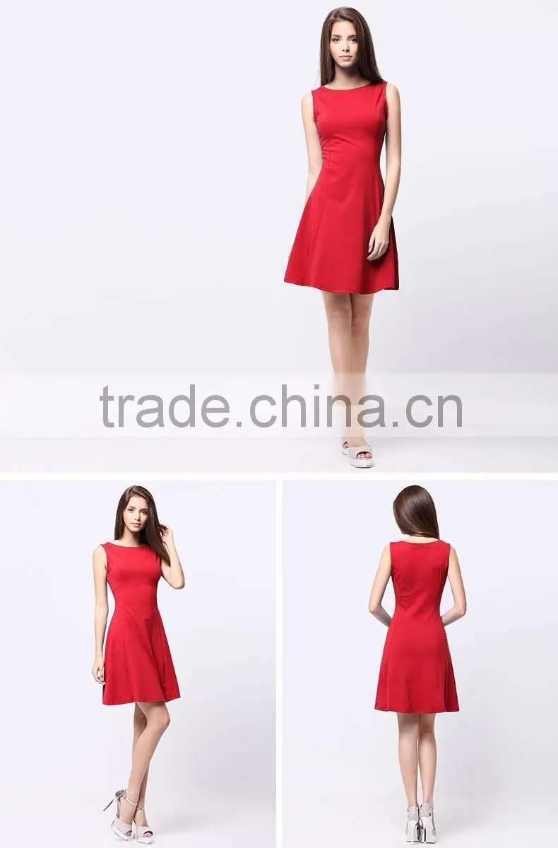 The new literary version round collar elegant sleeveless dress skirt