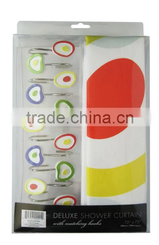 classic round pattern design peva shower curtain with resin hooks