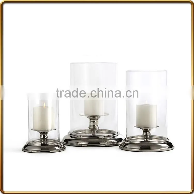 2016 New Style Nickel Plated Hurricane Holder With Clear Glass And Round Base