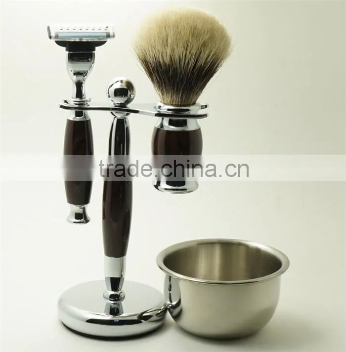 Hot Sale Metal Shaving Bowls Luxury Razors Real Badger Hair Brushes Shaving Set