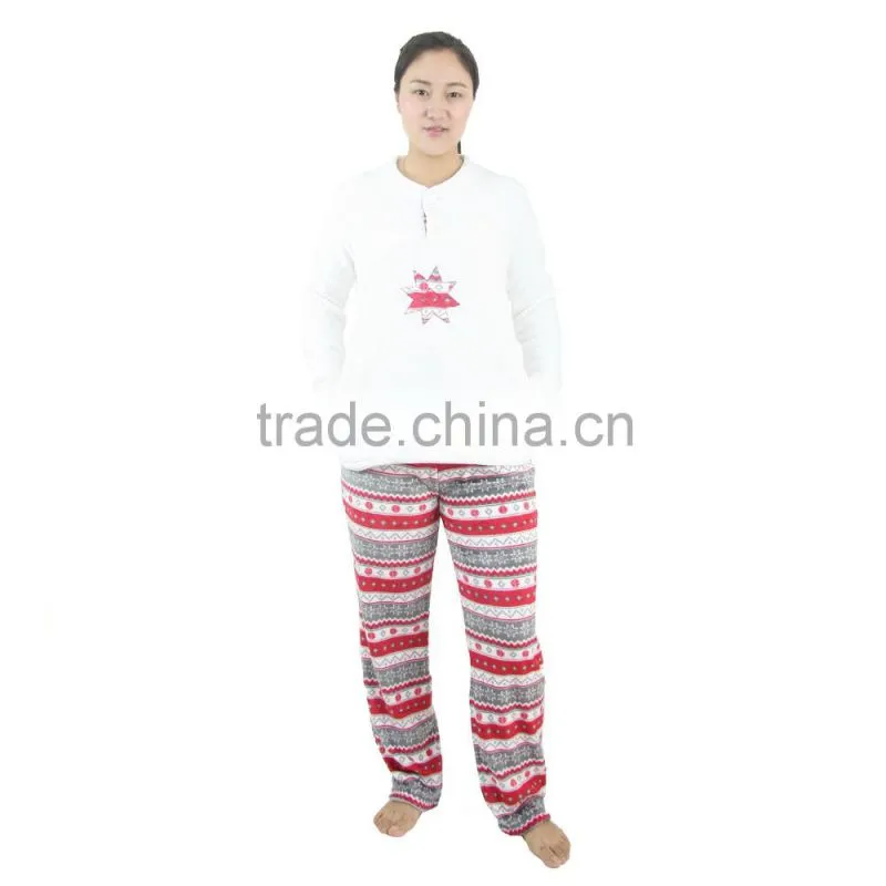 Kevince flannel pyjama set shape stripe print knitted woman clothing nightwear homewear sleepwear MOQ 1000sets