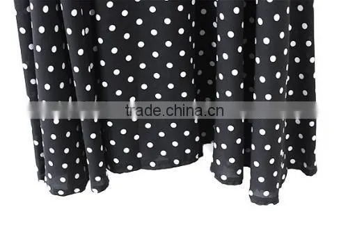 Stylish Lady Women Sweet Medium Elastic Waist Dot Chiffon Mild-calf Casual Pleated Skirt