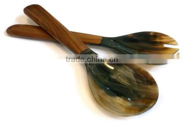 Spoon/Black Wood Handle Horn salad spoon/Cutlery Serving Spoons 2