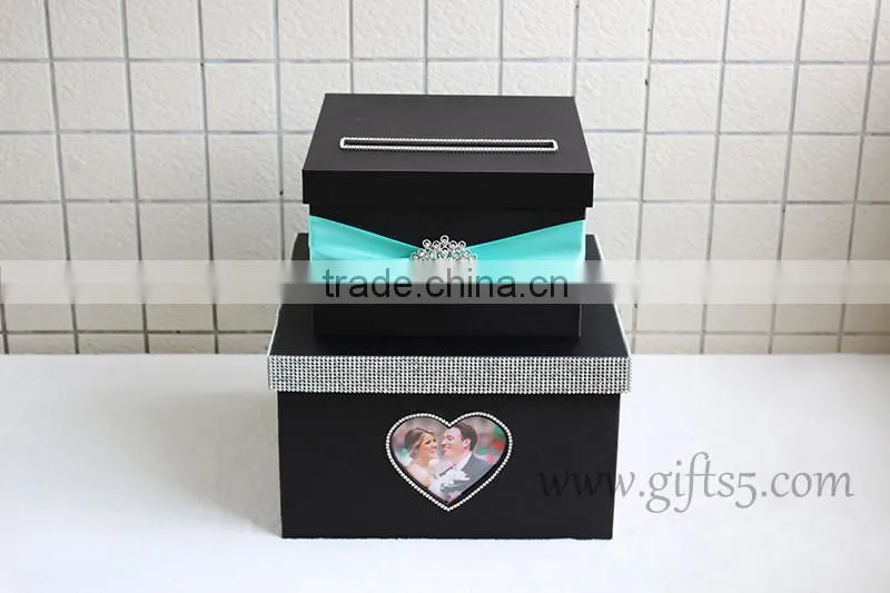 Elegant Handmade black wedding cardbox with photo frame