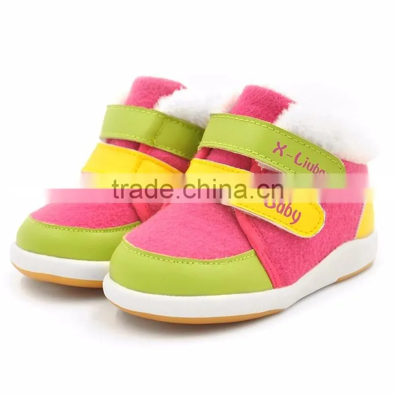 2016 XIAOLIUBAO Organic Cotton Fabric Funny Baby Winter Shoes