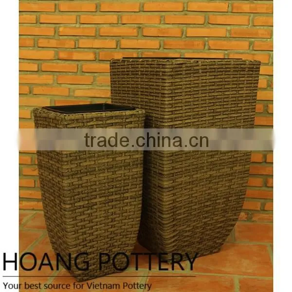Tall Rattan Wicker Flower Planter