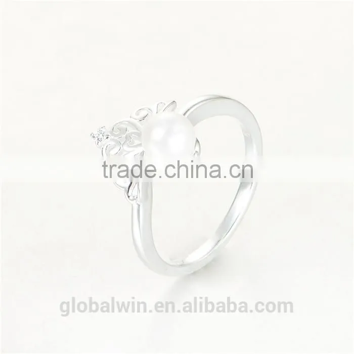 S925 Sterling Silver Princess Pearl Crown Open Rings