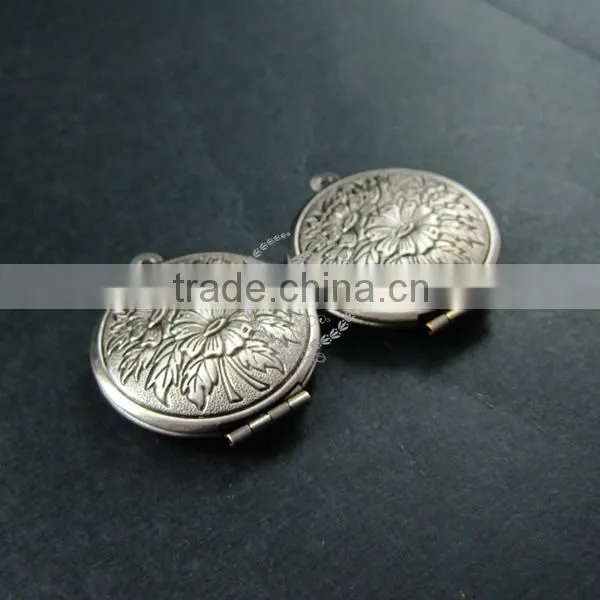 27mm vintage style antiqued silver flower photo locket pendant charm DIY supplies 1113026