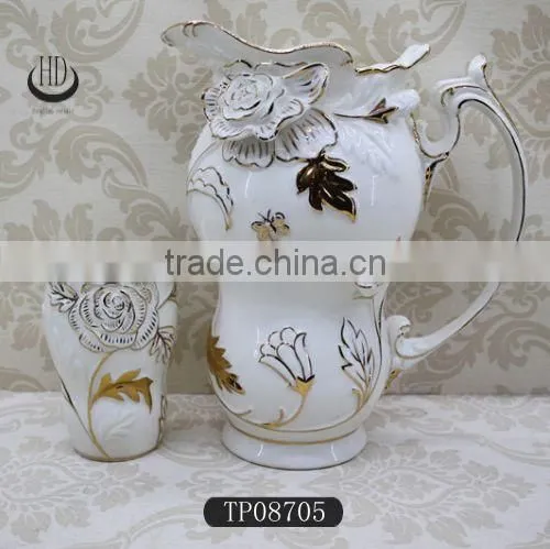 New product ceramic embossed gold lace tea pot and kettle set teapot