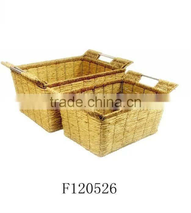 Set of Two Seagrass Storage Basket with Stainless Steel Handle