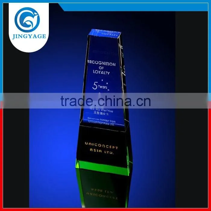 Jingyage Factory Directly Sell Unique Blue Crystal Trophy Plaque Souvenir Crystal Trophy Award Gift