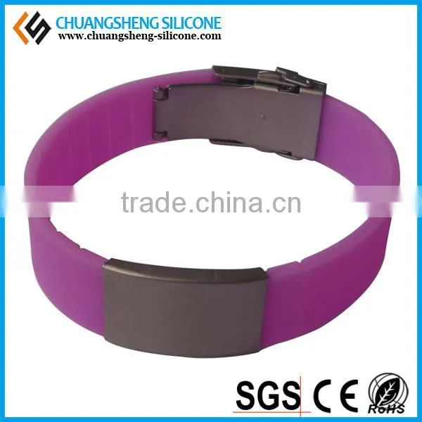 Ebay hot selling silicone steel piece bracelet, silicone jewelry, Unique QR code printing bangles