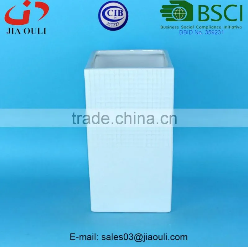 Dehua Porcelain Hot sales Ceramic Tall Square Vase, Ceramic Vase in White