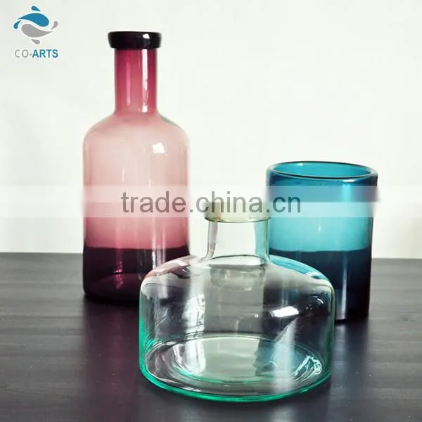 Various design home decoration colorful clear glass vase bottle sets