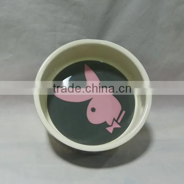 Pink Rabbit Ceramic Dog Bowl