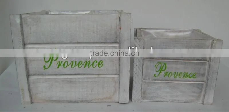 white wash square printing wooden flower planter