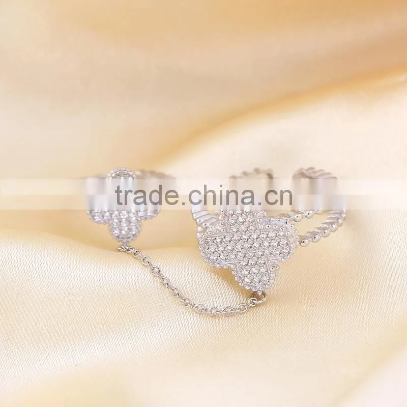 Yiwu factory direct cheap wholesale top quality romantic s925 double chained rings for women