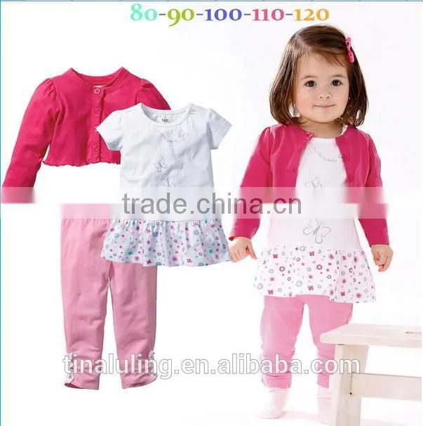 lovely and sweet girls clothing kids outfits children 3pcs butterfly clothes sets