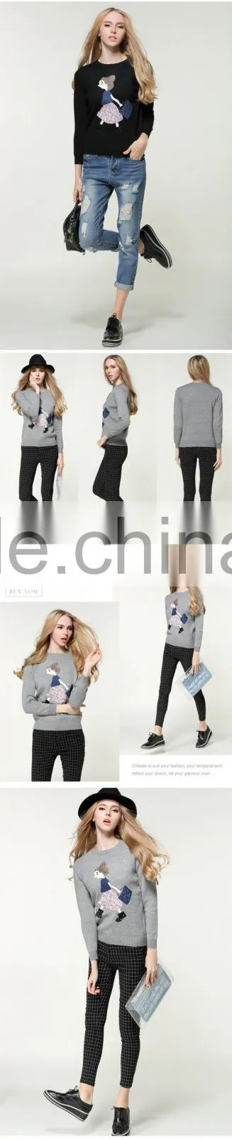 Newest design women jumpers red color crew neck knitted ugly christmas sweaters