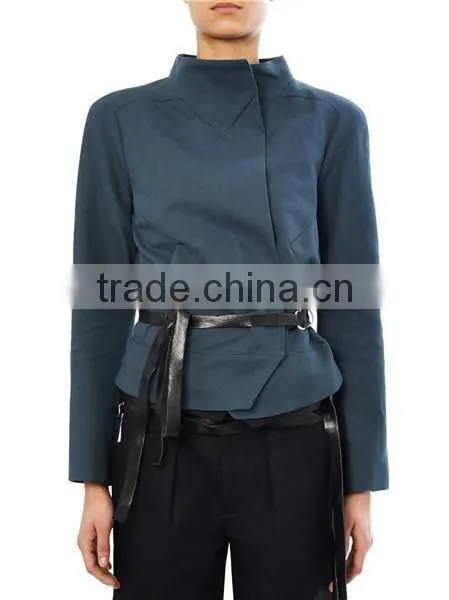 Winter Wear Short Slim Teal-blue Woman Coat/Jacket