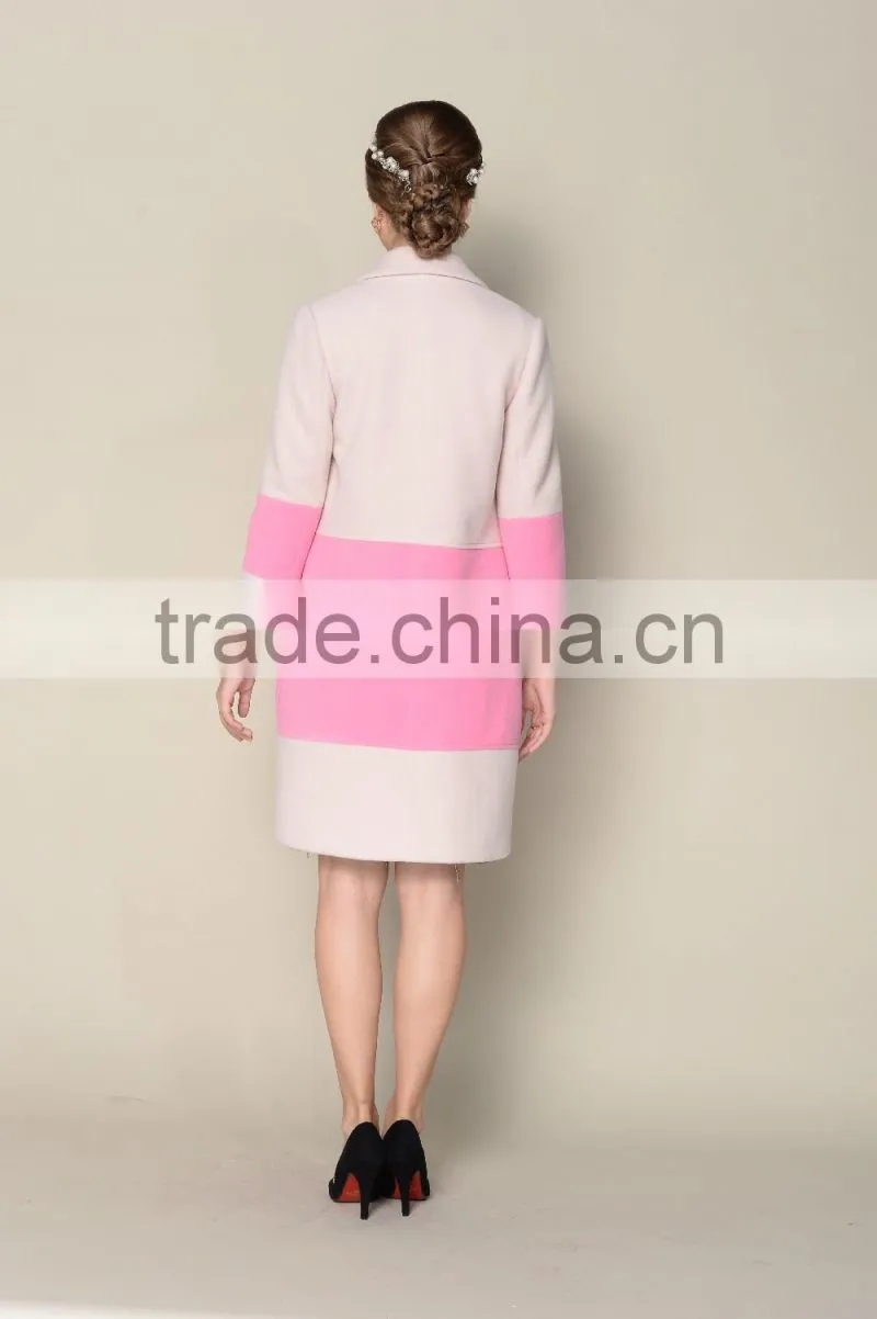 DWL001good selling contrasting color designed double breasted style korea women winter coat
