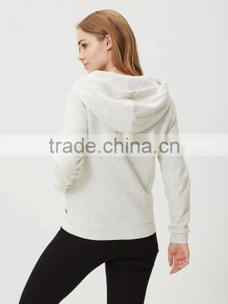 2016 Winter wholesale women 100% cotton plain zip hoodie free sample
