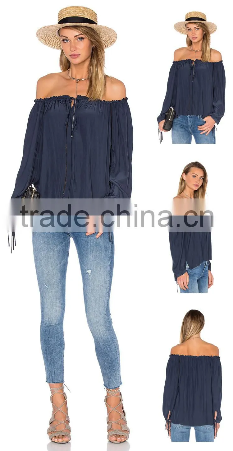 2016 New Patch Work Blouse Designs Off Shoulder for Ladies