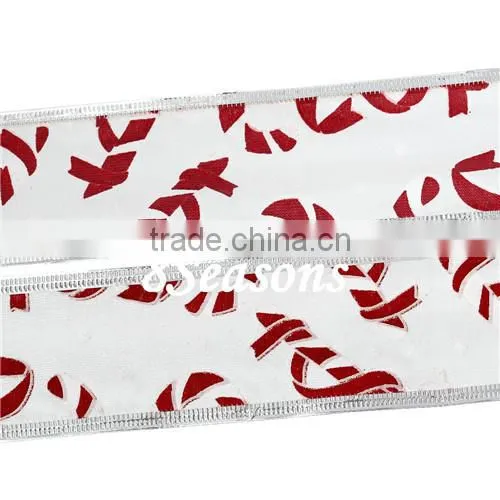 Multicolor Christmas Candy Cane Pattern Imitation Silk Satin Ribbon For Christmas Decoration 5.0cm