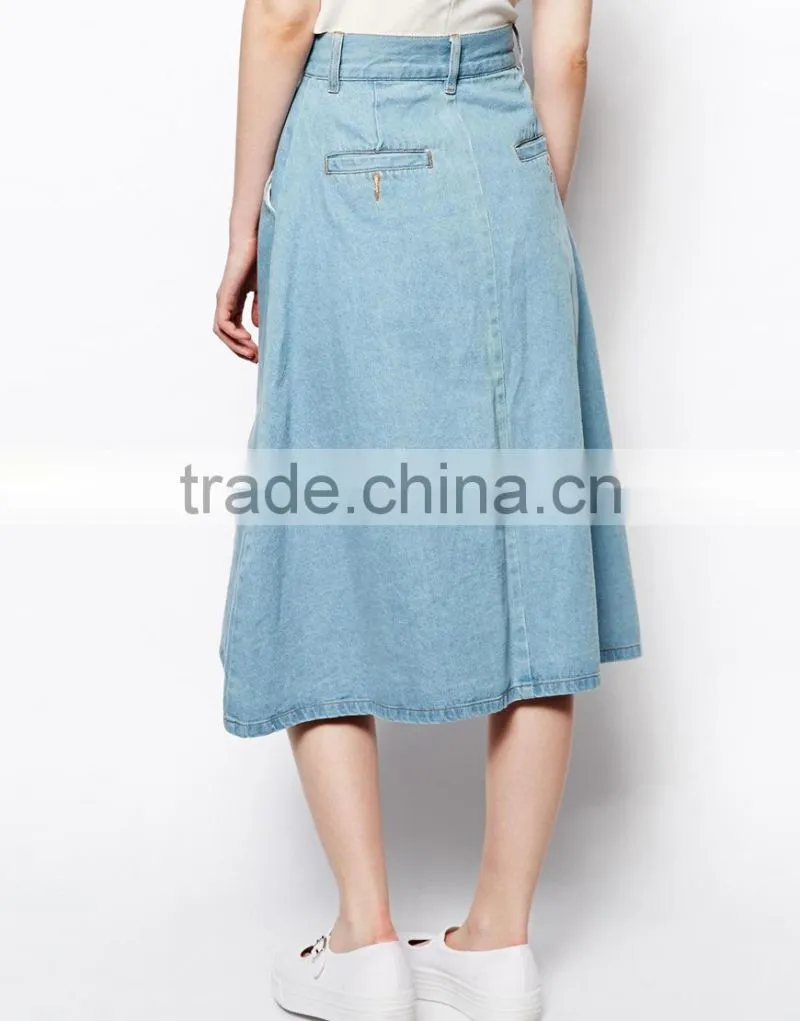 hot selling women jean skirt cotton a line midi skirt in denim