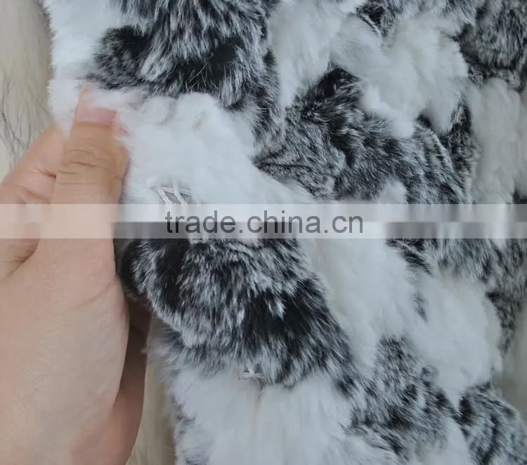 YR285 Knitted Rabbit Fur with Raccoon Collar/Hot Sale New Sytle 2016