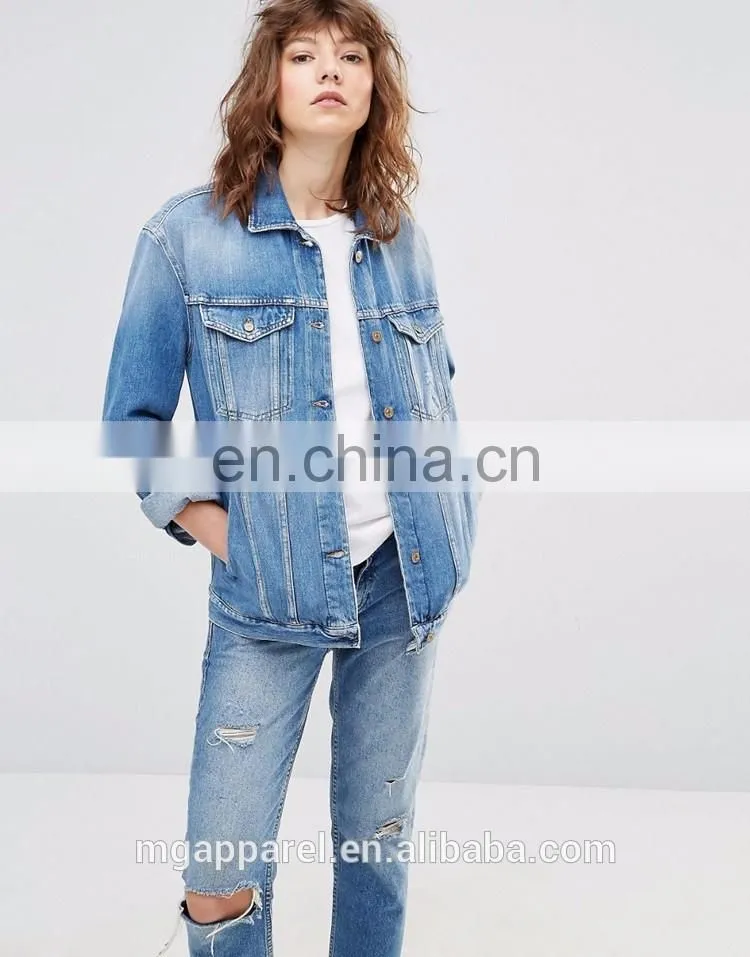 Wholesale Oversized Women Blue Plain Denim Jacket