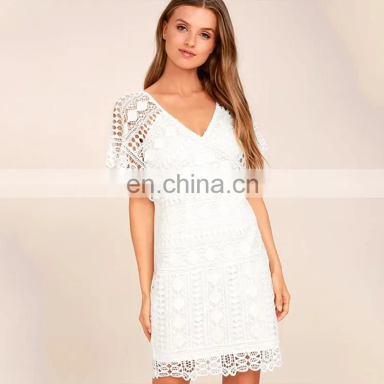 Alibaba fashion v neck cape sleeve ladies casual dress hollow out lace sexy women dresses