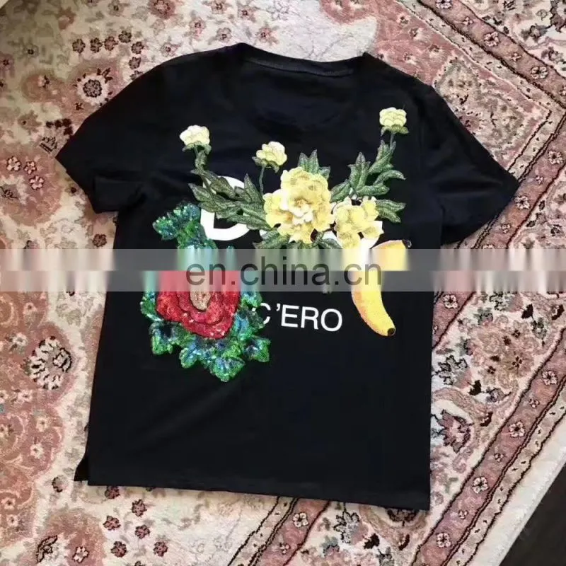 Fashion Red Rose Green Flower Sequined Patch Sew on Clothes