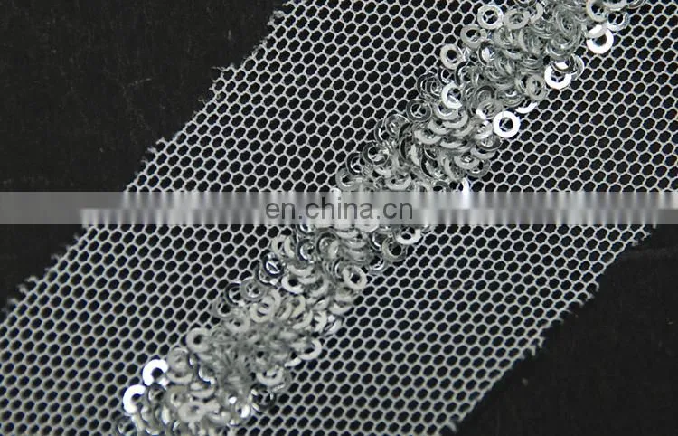 Beautiful Italy design sliver sequin mesh lace trim for clothes