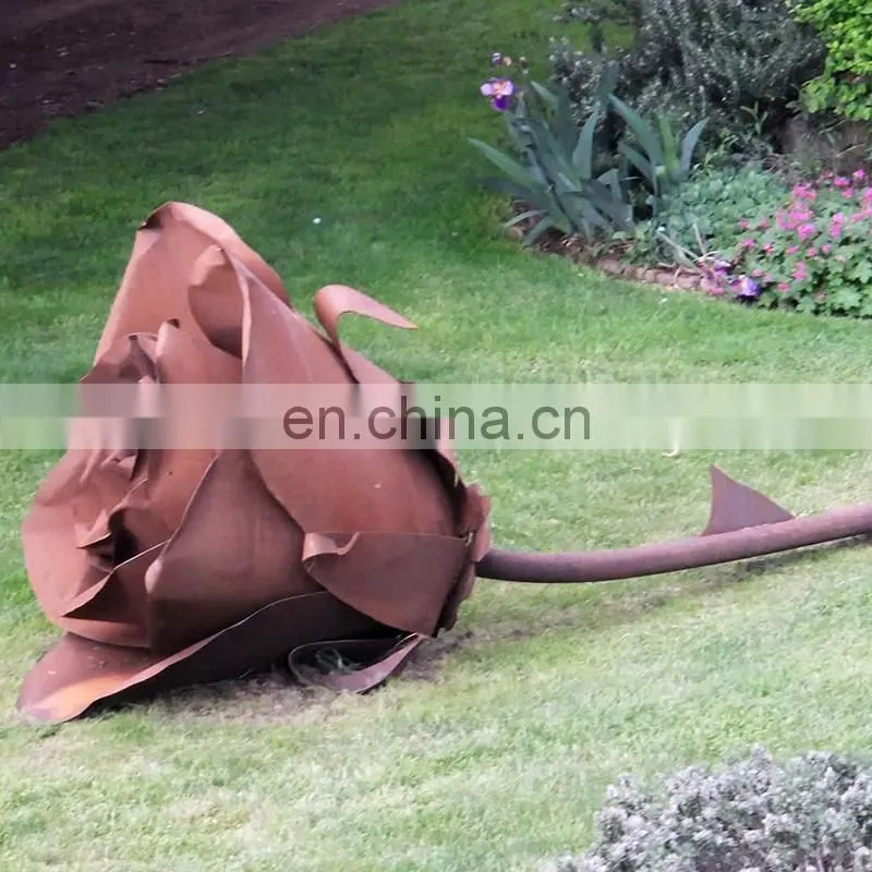 Realistic Corten Steel Rose Sculpture