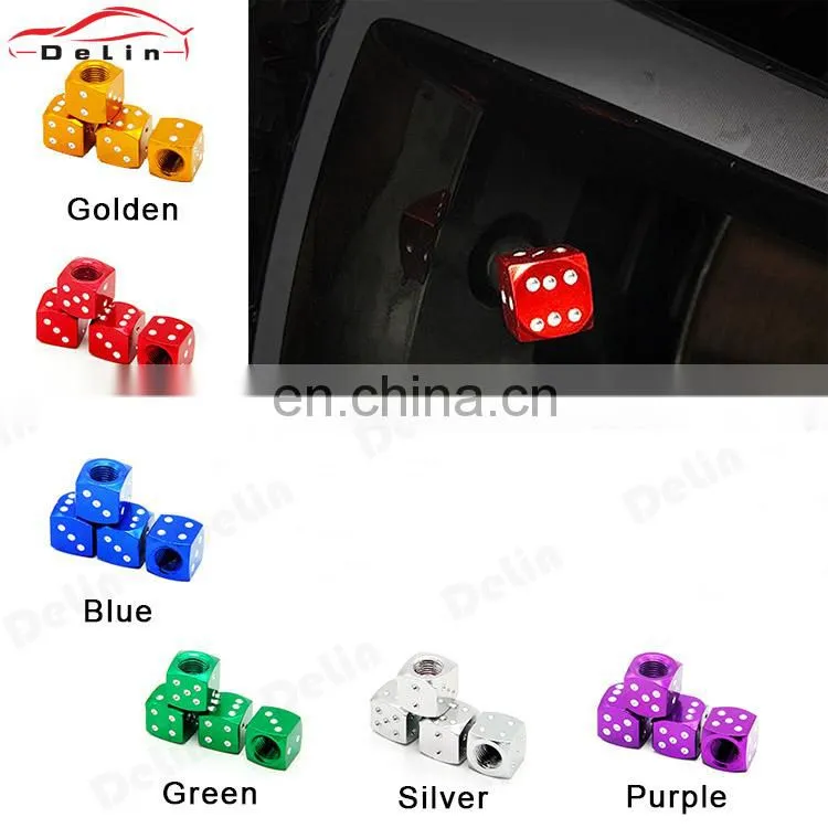 Dice tire valve caps Aluminum Universal Fit Bike Car Truck Motor Tyre valve stem caps covers with Gasket Rubber Ring Multi-Color